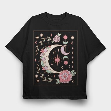 Floral Ornamental Moon Decoration, Tricou Oversize Barbati (Unisex)
