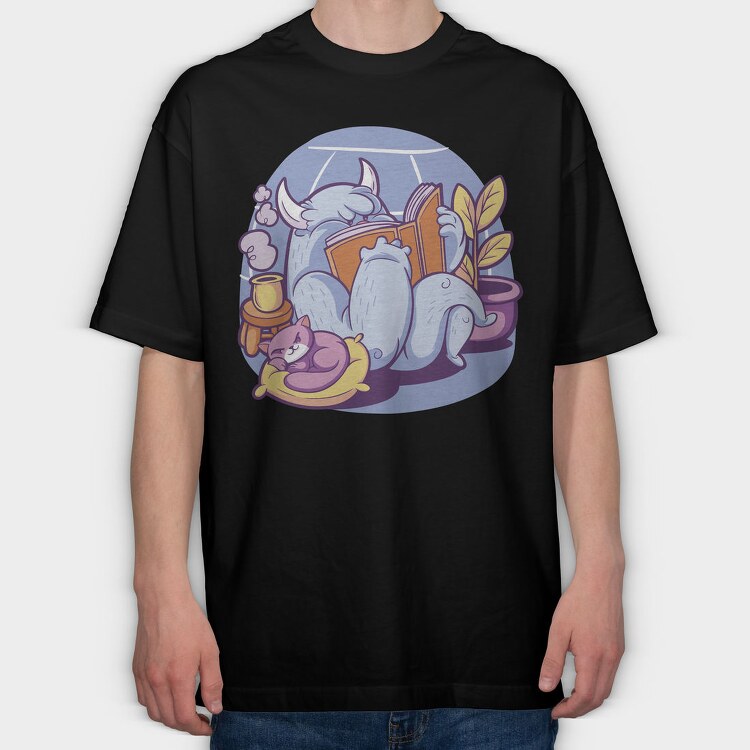 Yeti Monster Reading At Home, Tricou Oversize Barbati (Unisex)