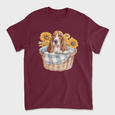 Basset Hound Sunflowers, Tricou Barbati (Unisex)