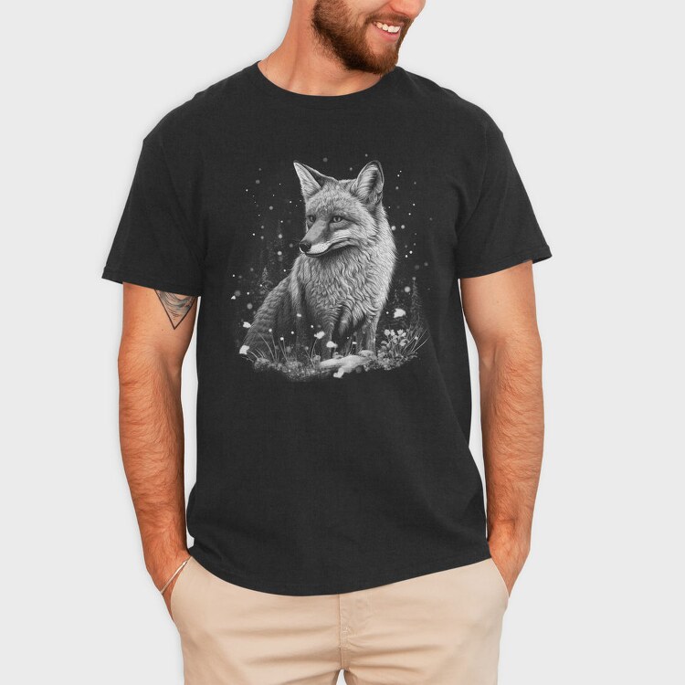 Monochrome Fox Snow Realistic, Tricou Barbati (Unisex)
