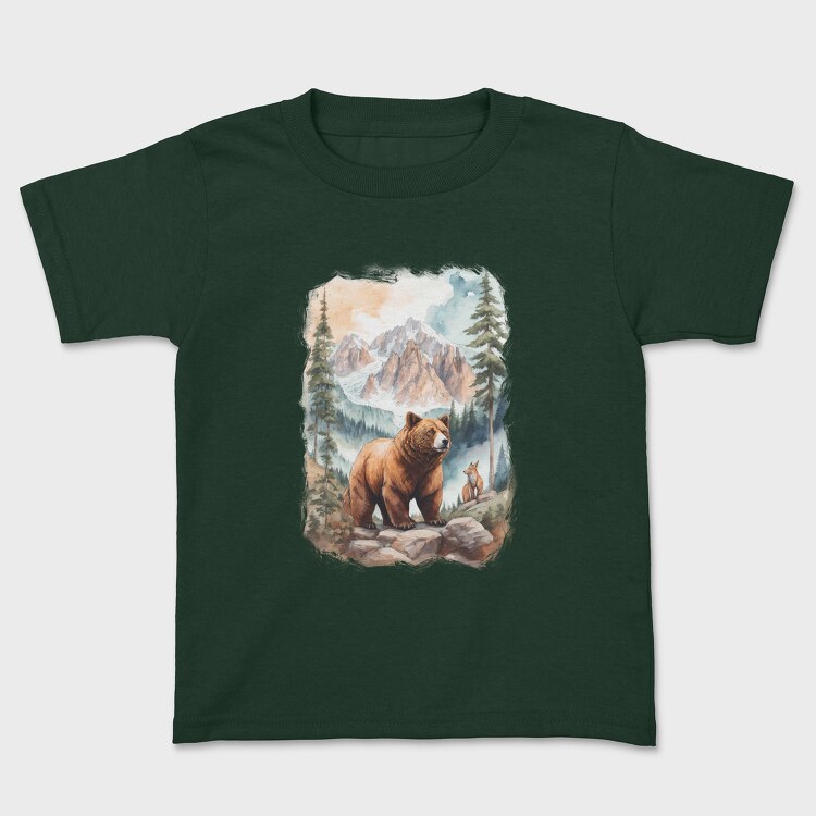 Tricou Copii, Bear Watercolor Forest