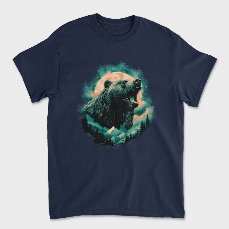 Tricou Barbati (Unisex), Bear With Mountains Moon