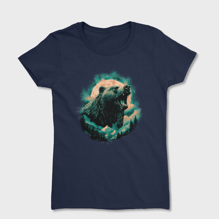 Tricou Femei, Bear With Mountains Moon