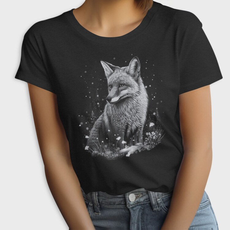 Monochrome Fox Snow Realistic, Tricou Femei