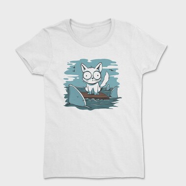 Cat Anxious Sharks Cartoon, Tricou Femei