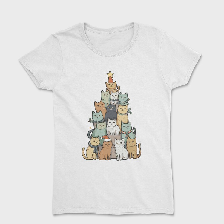 Tricou Femei, Cat Christmas Tree