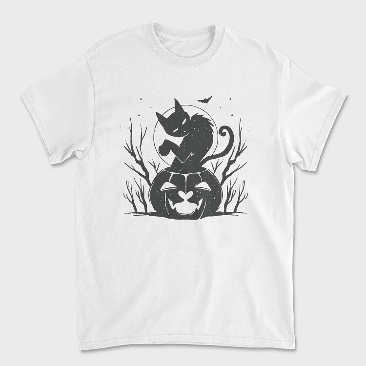 Tricou Barbati (Unisex), Cat Halloween Monochrome