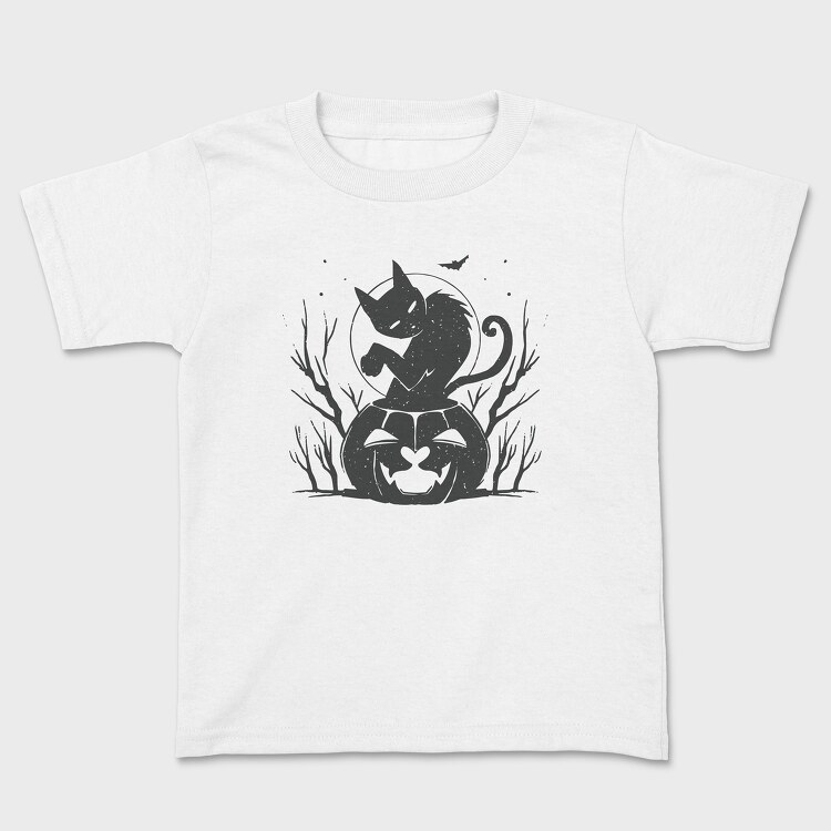 Tricou Copii, Cat Halloween Monochrome