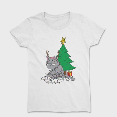 Cat Tangled in Christmas Lights, Tricou Femei