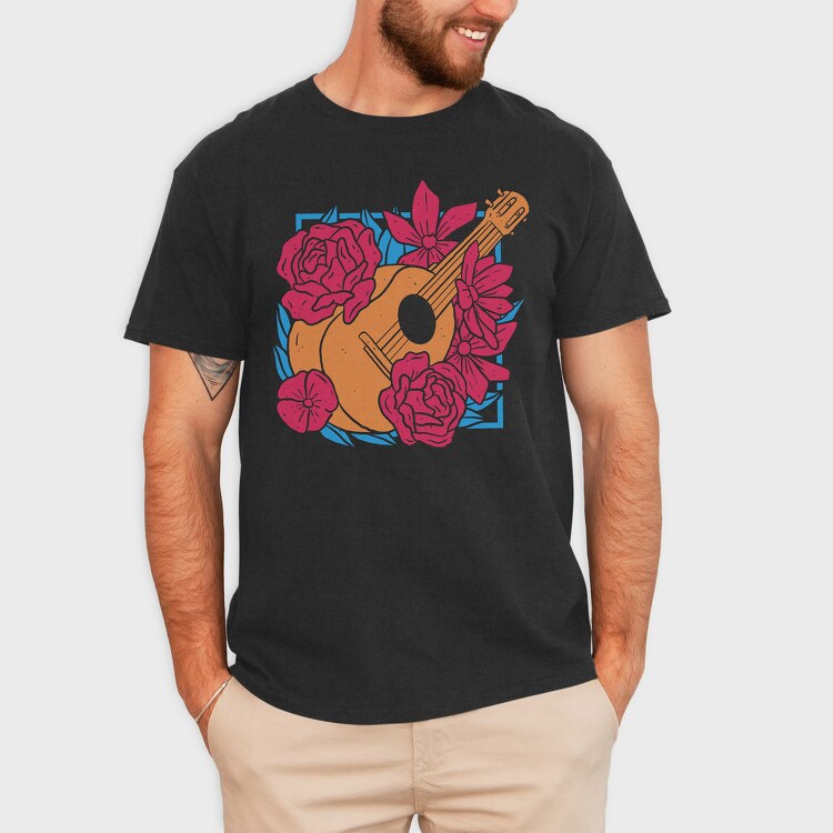 Flower Guitar Uke Flowers, Tricou Barbati (Unisex)