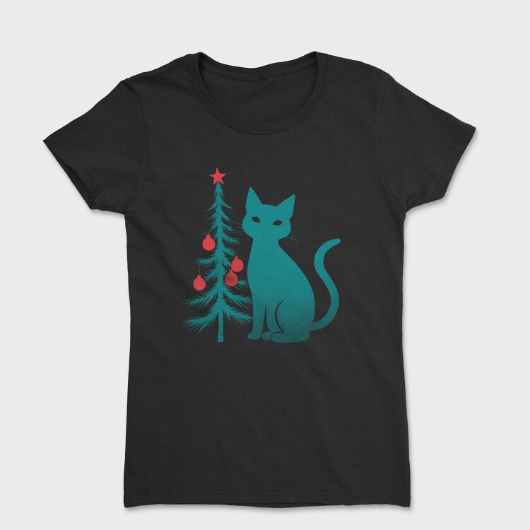 Tricou Femei, Christmas Cat Flat