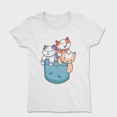 Tricou Femei, Colored Cats Pocket