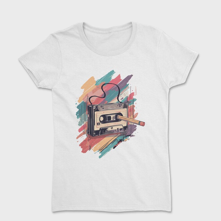 Colorful Cassette Pencil Retro, Tricou Femei