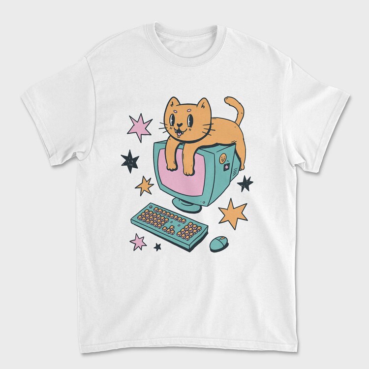 Tricou Barbati (Unisex), Computer Cat