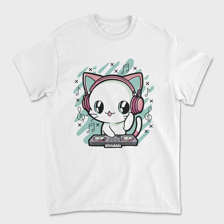 Tricou Barbati (Unisex), Cute Cat Dj