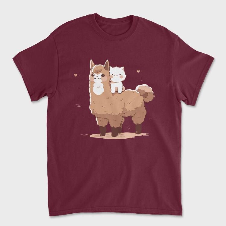 Cute Lama and Cat, Tricou Barbati (Unisex)