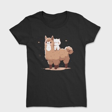 Cute Lama and Cat, Tricou Femei