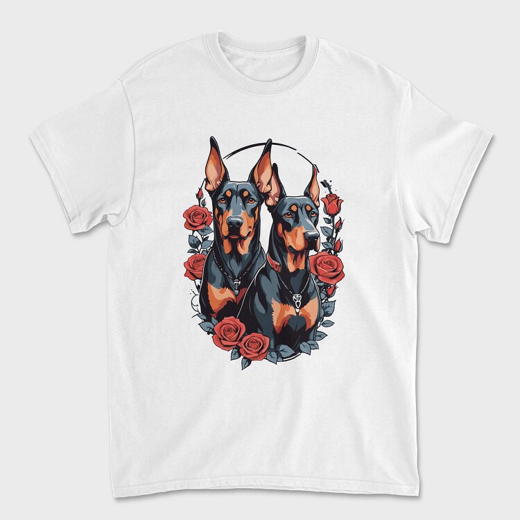 Tricou Barbati (Unisex), Doberman and Roses