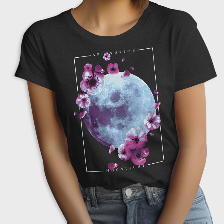 Moon And Flowers Japanese Spring, Tricou Femei