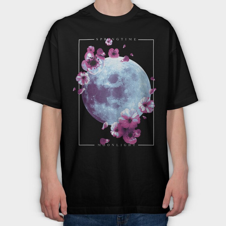 Moon And Flowers Japanese Spring, Tricou Oversize Barbati (Unisex)