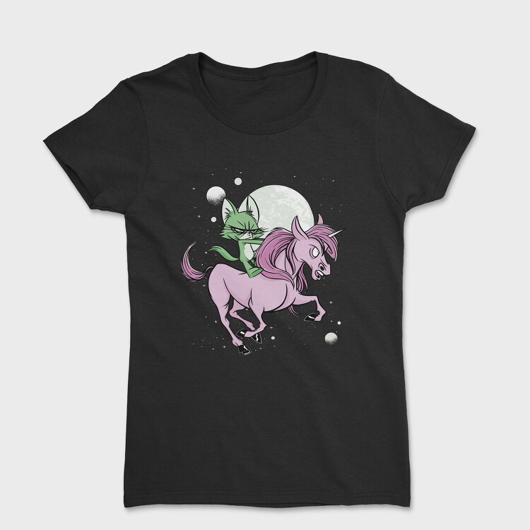 Green Cat Riding Unicorn, Tricou Femei