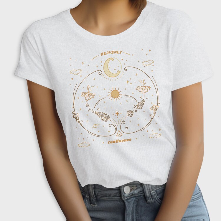 Moon Circle And Wildflowers Stars Sun Planets Tote 10, Tricou Femei