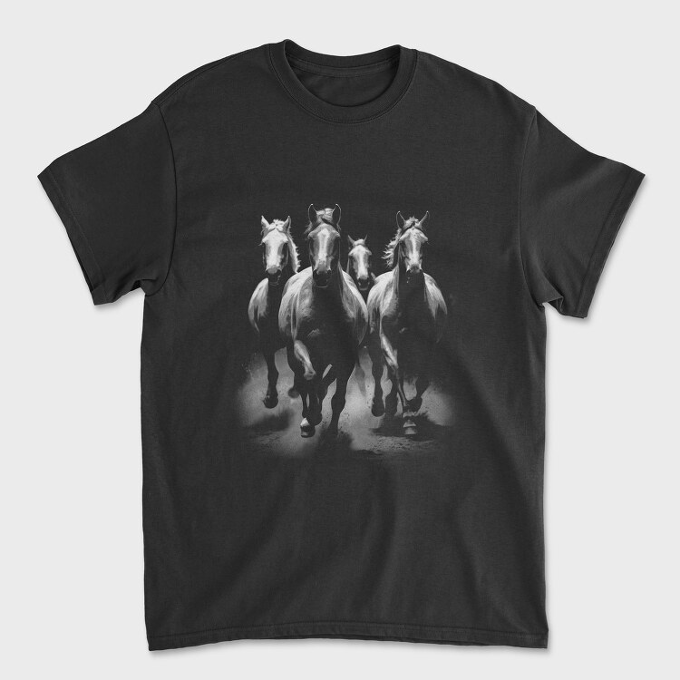 Tricou Barbati (Unisex), Horses Monochrome