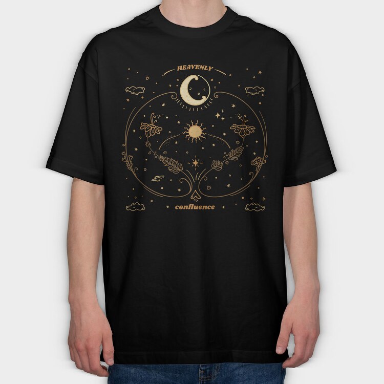Moon Circle And Wildflowers Stars Sun Planets Tote 10, Tricou Oversize Barbati (Unisex)