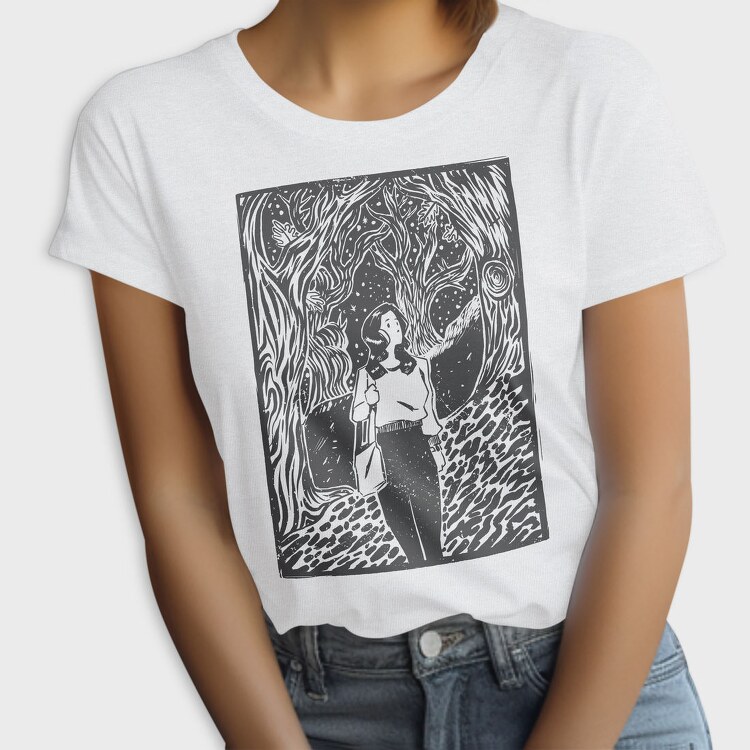 Girl Walking On Magical Forest Lino Art, Tricou Femei