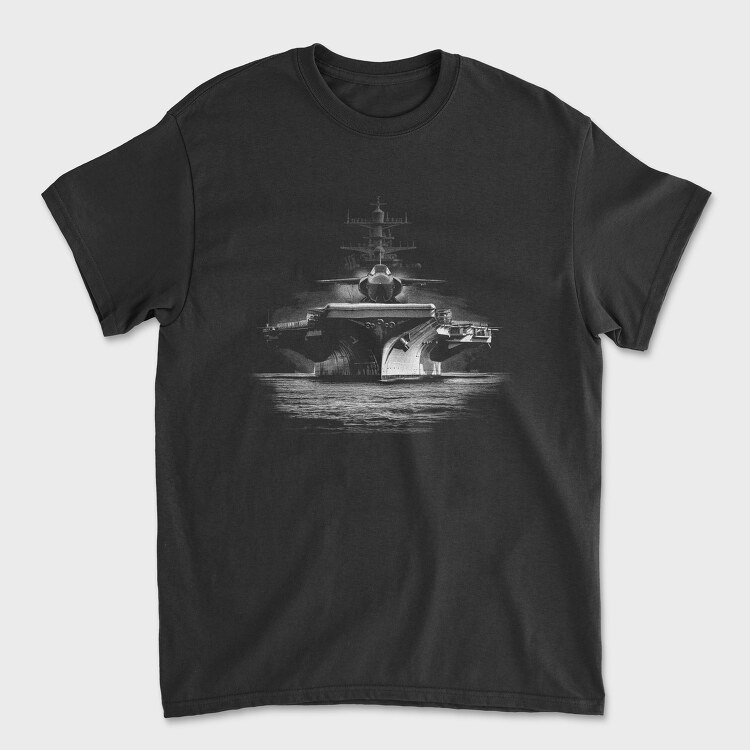 Tricou Barbati (Unisex), Jet Aircraft Carrier Monochrome