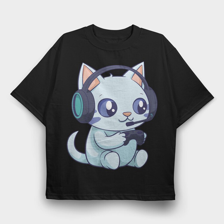 Cute Gamer Cat, Tricou Oversize Barbati (Unisex)