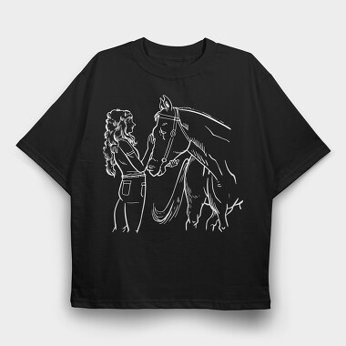Girl With Horse, Tricou Oversize Barbati (Unisex)