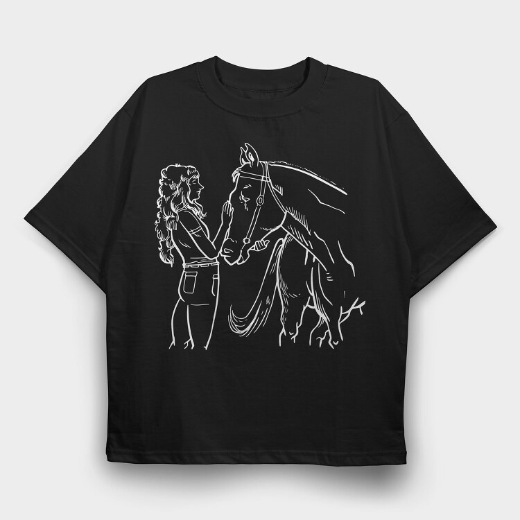 Girl With Horse, Tricou Oversize Barbati (Unisex)