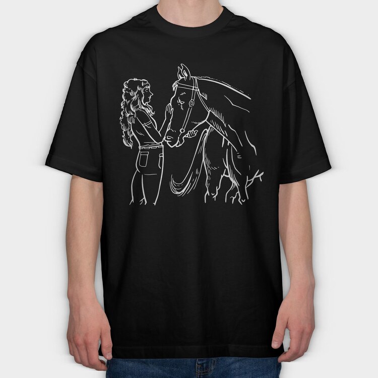 Girl With Horse, Tricou Oversize Barbati (Unisex)