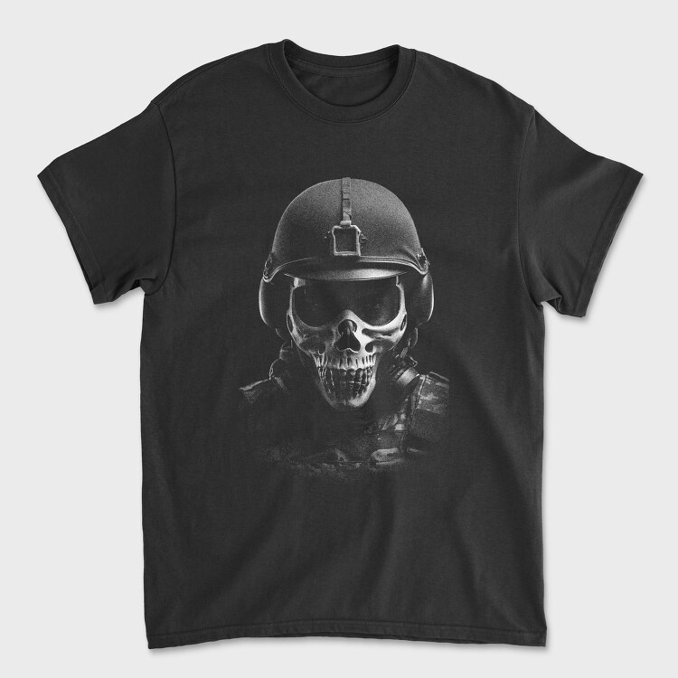 Tricou Barbati (Unisex), Militar Skull Monochrome