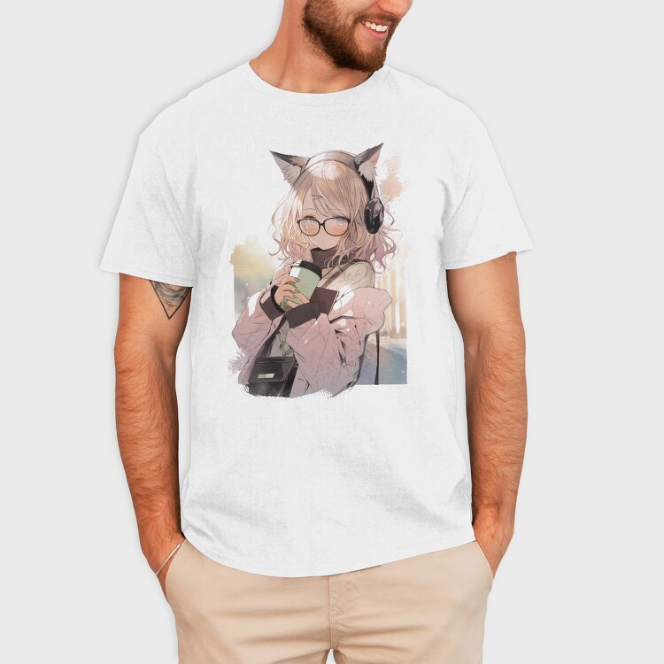 Pretty Anime Girl With Headphones, Tricou Barbati (Unisex)