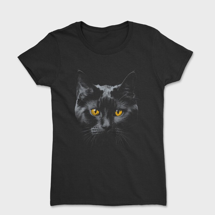 Tricou Femei, Monochrome Cat Contrast Yellow Eyes