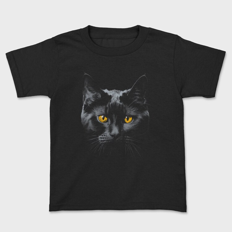 Tricou Copii, Monochrome Cat Contrast Yellow Eyes