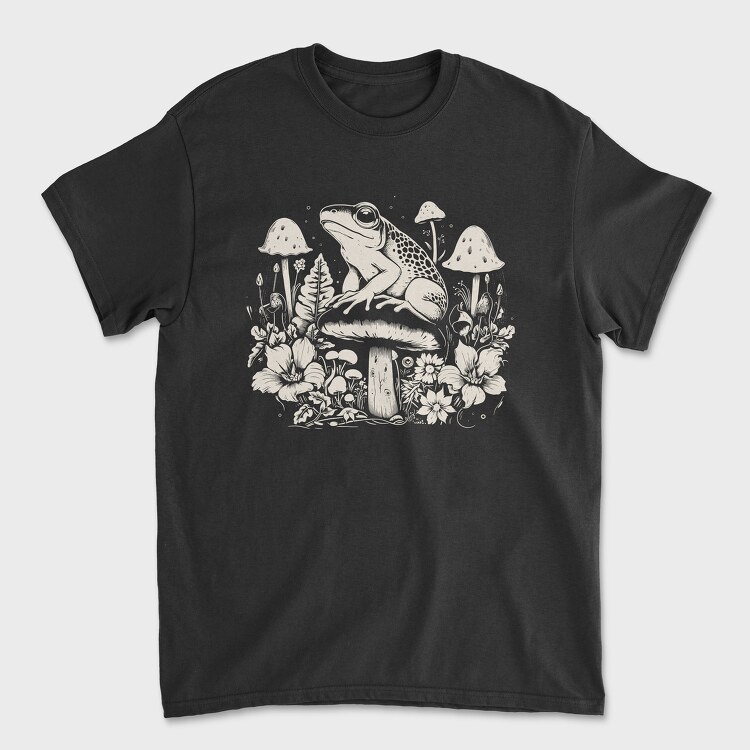 Tricou Barbati (Unisex), Monochrome Frog on Mushroom