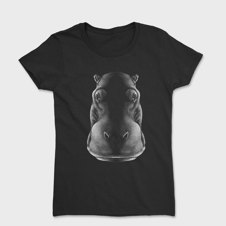 Tricou Femei, Monochrome Hippo Head