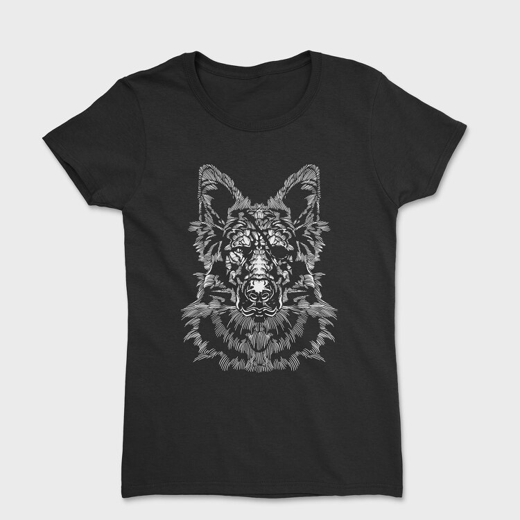 Tricou Femei, Monochrome Portrait German Shepherd