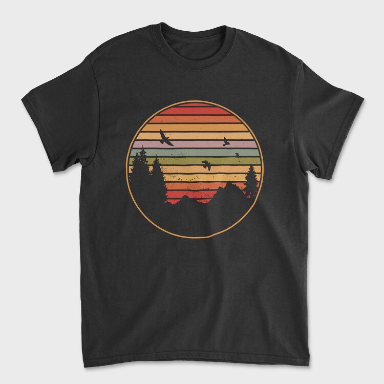 Tricou Barbati (Unisex), Mountains and Tree Retro Sunset