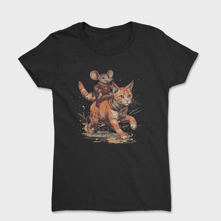 Tricou Femei, Mouse Cowboy Cat