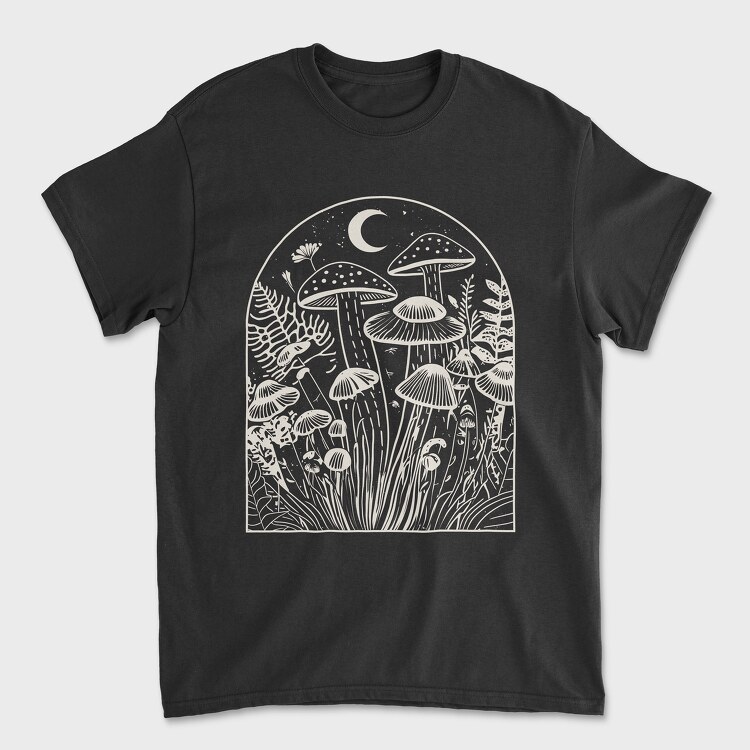 Tricou Barbati (Unisex), Mushrooms Moon Monochrome