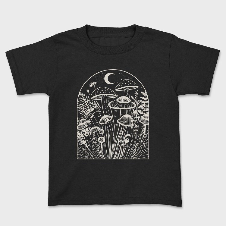 Tricou Copii, Mushrooms Moon Monochrome