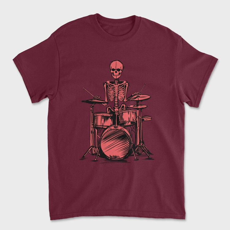 Tricou Barbati (Unisex), Red Skeleton Drummer