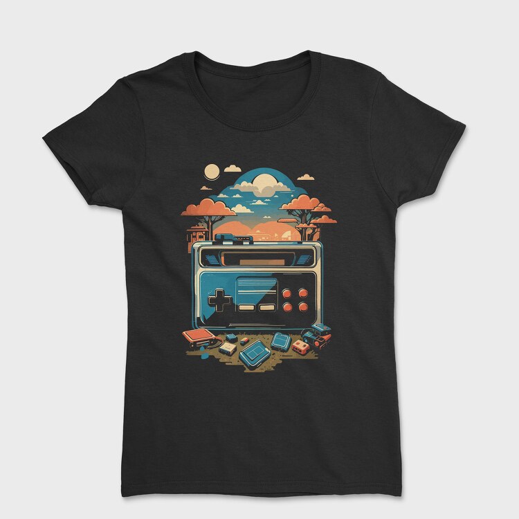 Tricou Femei, Retro Joystick Landscape