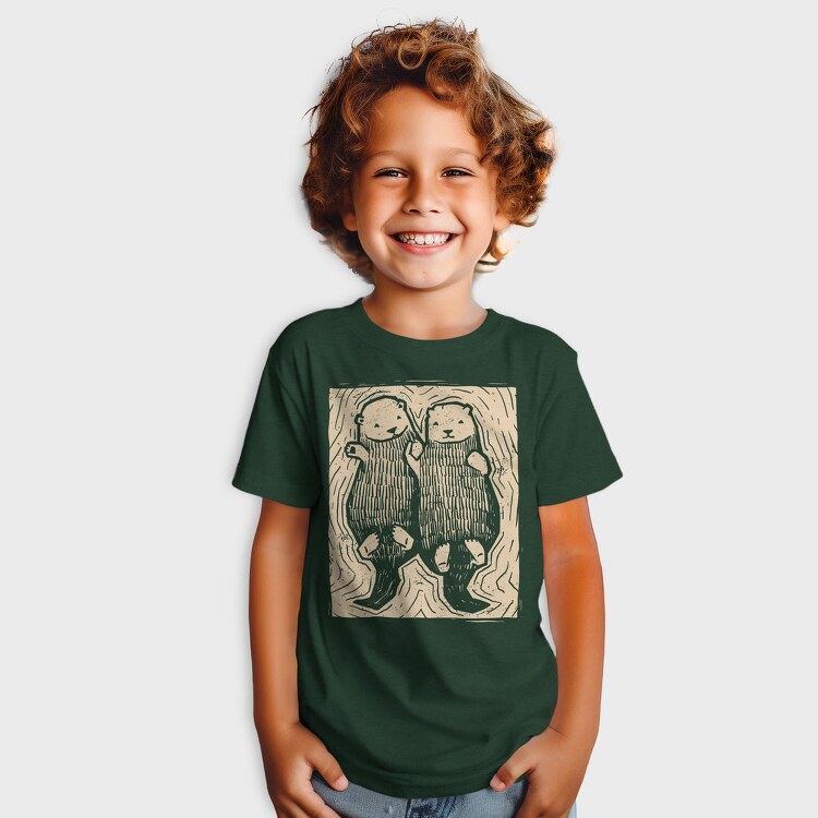Cute Hand Drawn Otters Lino Art, Tricou Copii