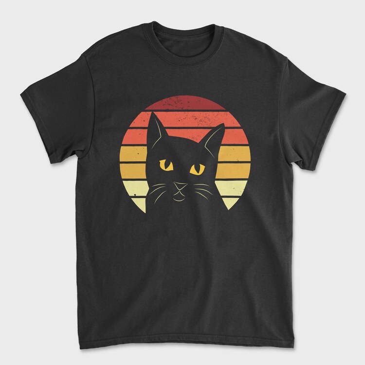 Tricou Barbati (Unisex), Retro Sunset Cat