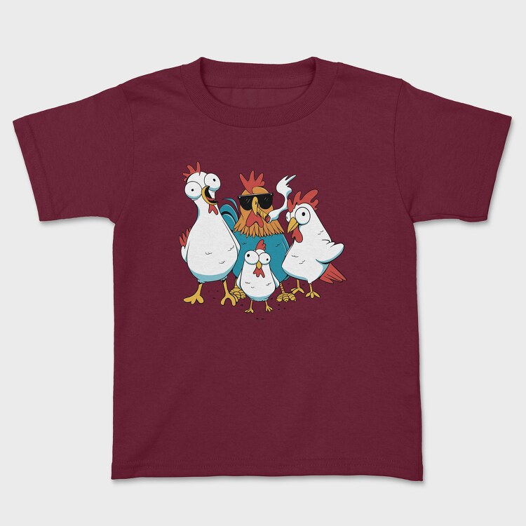 Tricou Copii, Rooster Cartoon Chickens